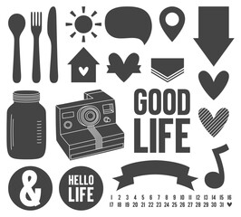 black and white retro icons set