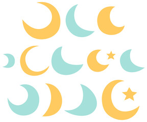 set of moon and star shapes