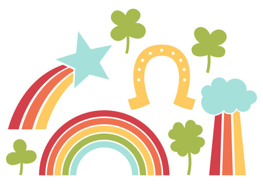 st patrick's day set of rainbows and lucky clovers