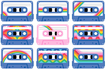 Retro rainbow cassette tapes