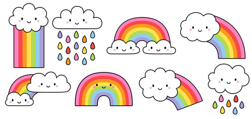 Set of rainbow cuties and clouds