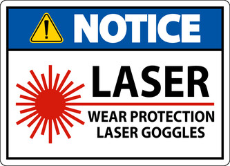 Fototapeta premium Notice Laser Wear Protective Laser Goggles Sign On White Background