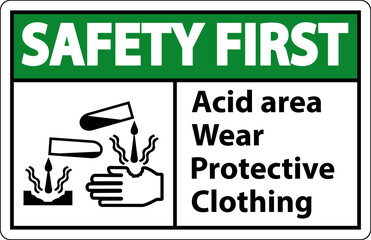 Safety First Acid Area Wear Protective Clothing Sign