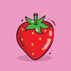 Illustration vector graphic of Strawberry. Strawberry minimalist style isolated on a pink background. The illustration is suitable for web landing page banners, flyers, stickers, cards, etc.