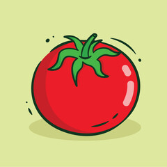Illustration vector graphic of Tomato. Tomato minimalist style isolated on a green background. The illustration is suitable for web landing page banners, flyers, stickers, cards, etc.