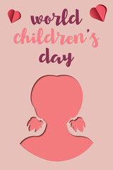 World Children's Day, silhouette of a girl and inscription postcard in paper cut style