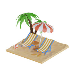 Seaside Travel 3D Illustration
