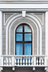 Arched balcony of old building in Kyiv Ukraine