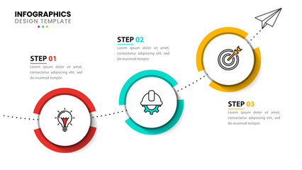 Infographic template. Paper plane with path and 3 steps