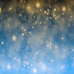 Bokeh Shine light Abstract Elegant Glow Background. Gold Shiny Fog Dust. Festive Bright Beautiful Fireworks Glitter.