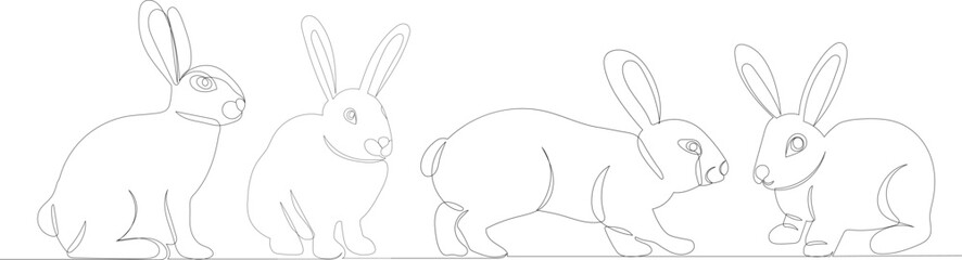 rabbits, hares sketch ,outline isolated vector