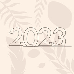 2023 one continuous line drawing, vector