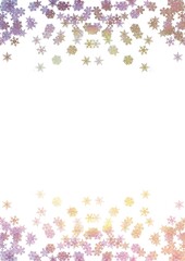 Multicoloured Snowfall on white background-  Christmas scene with blank space for your message. 