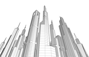 Fototapeta na wymiar Modern city architecture 3d illustration