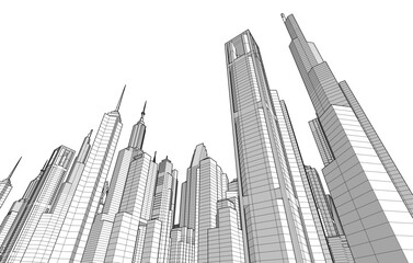 Fototapeta na wymiar Modern city architecture 3d illustration