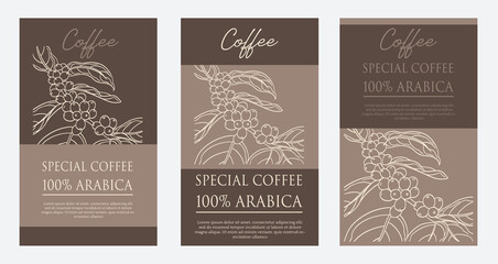 coffee packaging label of ink drawing on paper for promotion design. coffee promotion banner of coffee bean picker image in vintage style.