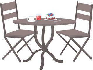 Outdoor furniture semi flat color raster object. Full sized item on white. Breakfast outdoor. Chairs and table simple cartoon style illustration for web graphic design and animation