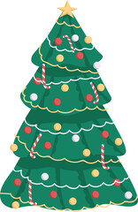 Christmas tree semi flat color raster object. Full sized item on white. Interior item. Part of house arrangement simple cartoon style illustration for web graphic design and animation