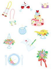 Set of Colorful & Sweet Wedding icon from Thai traditional invitation card