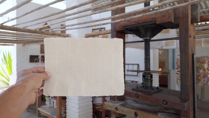 Colombia, Barichara - Paper factory workshop for homemade production of paper - complete process of...