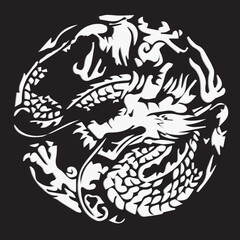 Black Background Chinese Dragon Vector Illustration