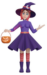 3d redder. Little witch , Cute halloween witch girl