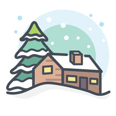 Obraz na płótnie Canvas house, snow, Christmas Tree, snow, Decoration, winter, Christmas, home, xmas, icon, holiday, illustration, snowflake