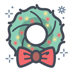 Bow, Christmas, Christmas wreath, festive, wreath, Xmas, icon, decoration, vector, illustration, circle, Christmas Tree