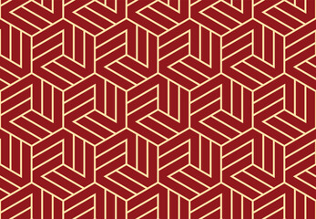 Abstract geometric pattern with stripes, lines. Seamless vector background. Gold and red ornament. Simple lattice graphic design
