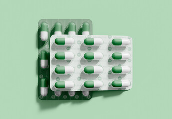 Medication Packaging with Pills Mockup