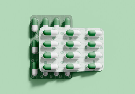 Medication Packaging with Pills Mockup