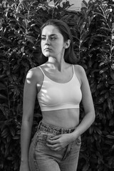Portrait of a self-confident girl posing for a fashion gloss, advertising, branded stores