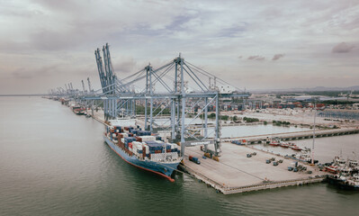 Klang, Malaysia - September 25, 2022: Cranes at the port Klang near Kuala Lumpur. Container crane...