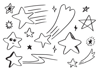 Hand drawn stars set. Star doodles collection on white background.