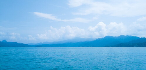 Picture of small islands in Cheow Lan Lake, a beautiful lake in Thailand.