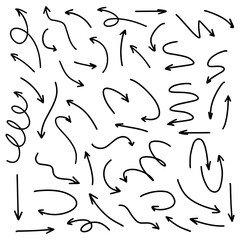 A large doodle set with abstract arrows drawn by hand. Simple vector illustration on a white background.