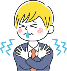 寒くて震える、鼻水が出ている、白人ビジネスマンのイラスト