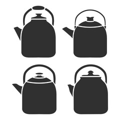 Set black silhouette teapot .Kettle with a handle.Isolated on white background.Vector flat illustration.