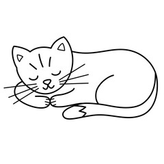 Sleeping cat doodle, cute animal character, kitten doodle icon, vector illustration for pet shop, pet care concept, isolated outline clipart on white background