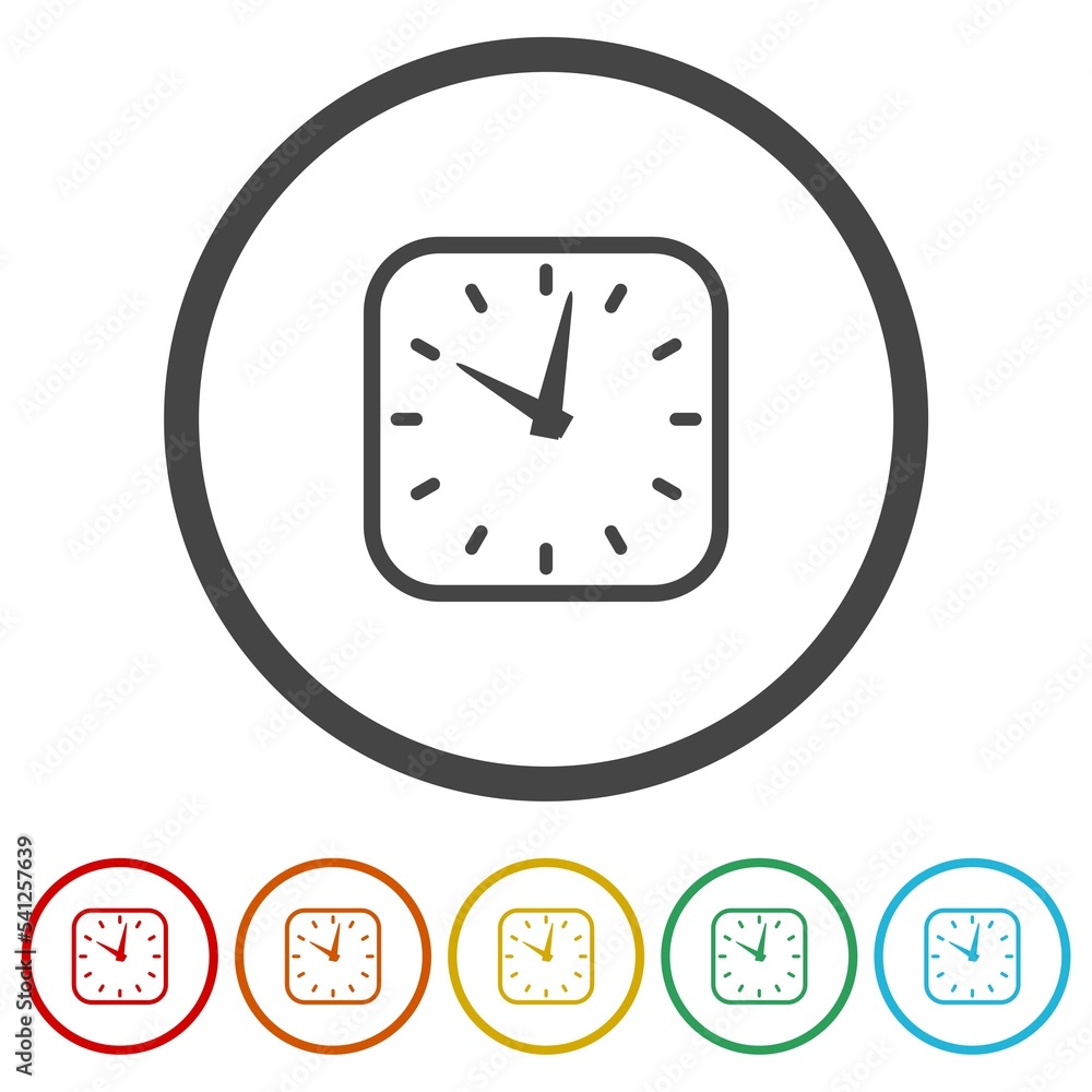 Poster clock icon. set icons in color circle buttons