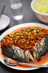 steamed fish head with chopped hot red peppers, Chinese Hunan cuisine 