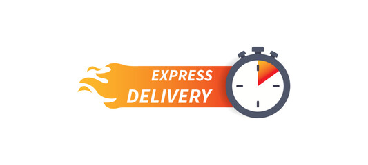Express delivery label with timer stopwatch icon