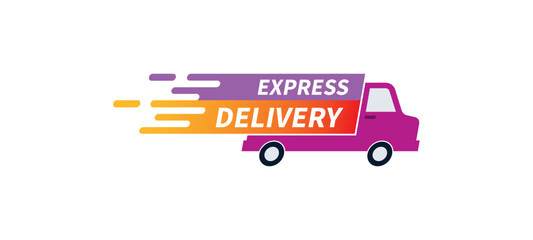 Express delivery van, delivery truck icon, speeding van