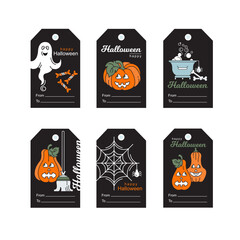 Set of vector tags or labels for Halloween. Holiday party invitation.
