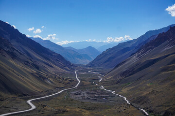 Scenic windy road in beautiful mountain landscape at Argentina Chile Border, Aconcagua Park, 