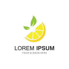 Fresh lemon fruit vector logo with leaves, for lemon fruit fresh drink.