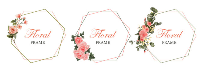 set of watercolor (roses) floral frame 