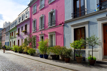 Colored facades of the Cremieux street in the 12th arrondissemnt of paris