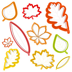 Notebook abels with autumn leaves. Different, colorful, invert,