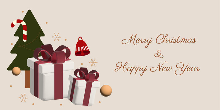 Merry Christmas and Happy New Year Background with gift box and Christmas tree, elements xmas.